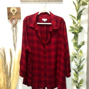 Ava & Viv Red Plaid Flannel Button Down Shirt